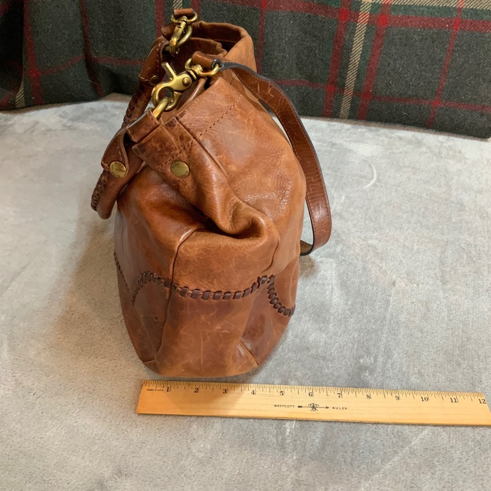 Frye Melissa Whipstitch Leather Hobo Bag Cognac Brown Magnetic Snap Shoulder Bag - Picture 3 of 10